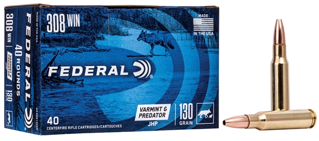 Picture of Federal American Eagle Rifle Ammo 308 Win 130Gr Jacketed Hollow Point Varmint/Predator, 40/Box AE308130VP