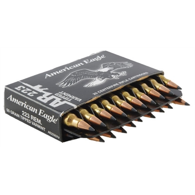 Picture of Federal American Eagle Lake City Rifle Ammo 223 Rem/5.56 Nato, Jhp Tipped Varmint, 50 Grains, 3350 Fps, 20, Boxed