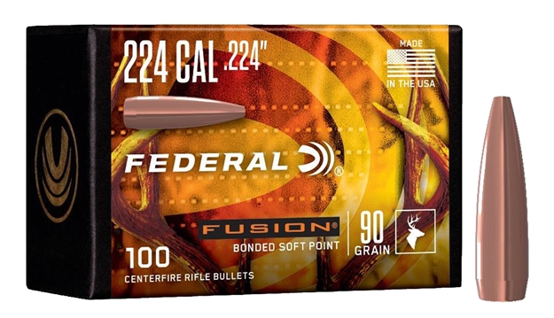 Picture of Federal Fb224f1 Fusion Component  224 Cal .224 90 GR Bonded Soft Point 100 Per Box