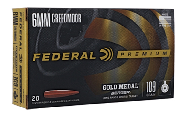 Picture of  Federal Gm6crdlrht1 Premium Gold Medal 6Mmcreedmoor 109Gr Berger Long Range Hybrid Target 20 Per Box/10 Case 604544670585