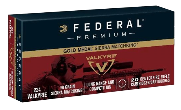Picture of Federal Gm224vlk1bag Gold Medal 224 Valkyrie 90 GR Sierra Matchking Bthp 4-20Rd Boxes & Bag