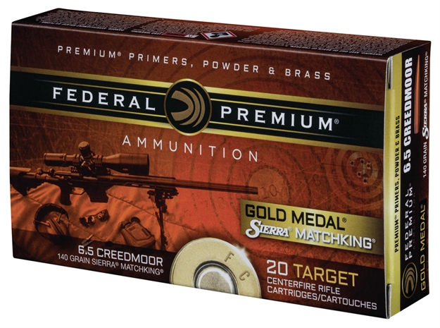 Picture of Federal Gm65crd1bag1 Gold Medal 6.5 Creedmoor 140 GR Sierra Matchking Bthp 4-20Rd Boxes & Bag