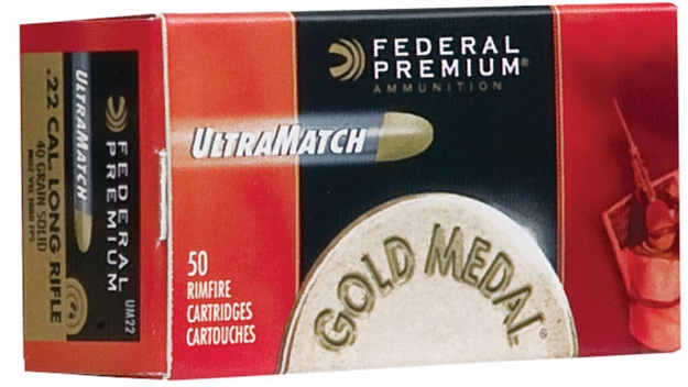 Picture of Federal Gold Medal Ultra Match Rimfire Ammo 22 Lr, Solid, 40 Grains, 1080 Fps, 50 Rounds, Boxed