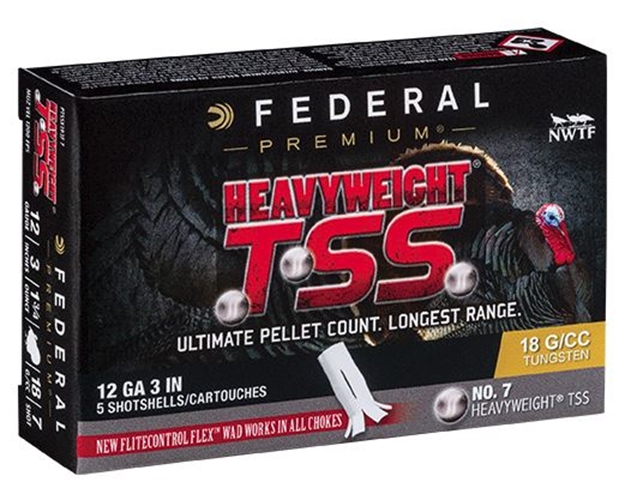 Picture of Federal Ptssx193f7 Premium Turkey Heavyweight Tss 12 Gauge 3" 1 3/4 OZ Tungsten 7 Shot 5 Per Box/ 50 Case PTSSX193F 7