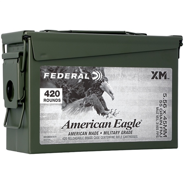 Picture of Federal Cartridge/Vista American Eagle Rifle Ammo 5.56 Nato, Fmjbt, 55Gr, 32040 Fs, 420 Rnds Loose Pack, Metal M2a1 Can XM193BK420AC1X