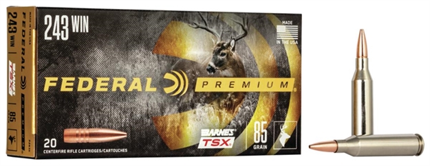 Picture of Federal Premium Barnes Tsx Rifle Ammo, .243, 85 Grain Barnes Tsx, 20 Rounds Per Box P243K 029465098513