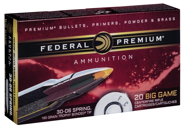 Picture of Federal Premium Vital-Shok Rifle Ammo 30-06 Spr, Trophy Bonded Tip, 165 Grains, 2800 Fps, 20, Boxed P3006TT2 029465099565