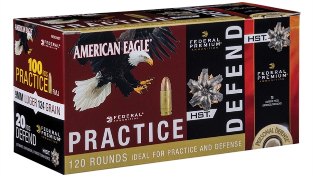 Picture of Federal Practice + Defend Pistol Ammo, 9Mm 124Gr Fmj & Hst Combo Pack