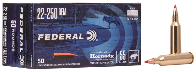 Picture of Federal V22250vm2b Varmint & Predator  22-250 Rem 55 GR Hornady V-Max (Vmx) 50 Bx/ 10 CS (Bulk)