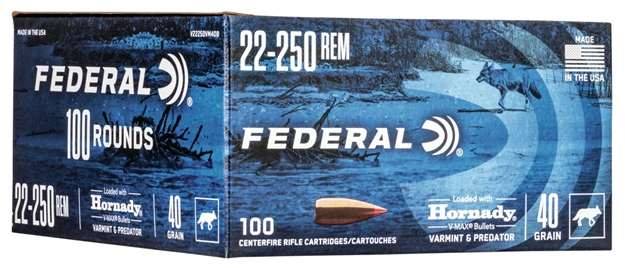 Picture of Federal V22250vm40b Varmint & Predator  22-250 Rem 40 GR Hornady V-Max (Vmx) 100 Bx/ 5 CS (Bulk)
