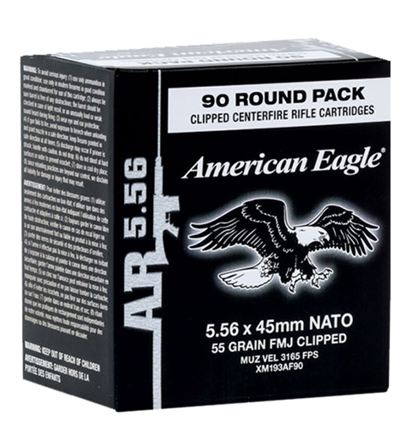 Picture of Federal Xm193af90 American Eagle XM 5.56 Nato 55 GR Full Metal Jacket Boat Tail (Fmjbt) 90 Bx/ 5 CS