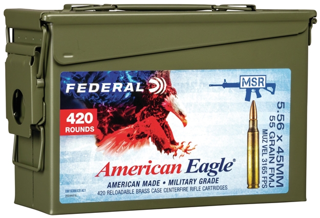 Picture of Federal Xm193bk420ac1 American Eagle Training 5.56X45mm Nato 55 GR Full Metal Jacket Boat Tail (Fmjbt) 420 Bx/ 1 CS (Can)