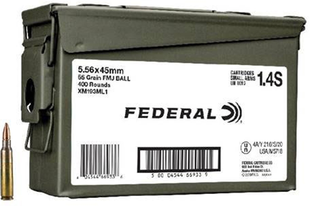 Picture of Federal Xm193ml1 5.56 Nato Ammo Can 55 GR Fmj 400 Rounds Ammo Can