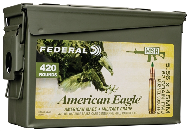 Picture of Federal Xm855bk420ac1 American Eagle Training 5.56X45mm Nato 62 GR Full Metal Jacket Boat Tail (Fmjbt) 420 Bx/ 1 CS (Can)
