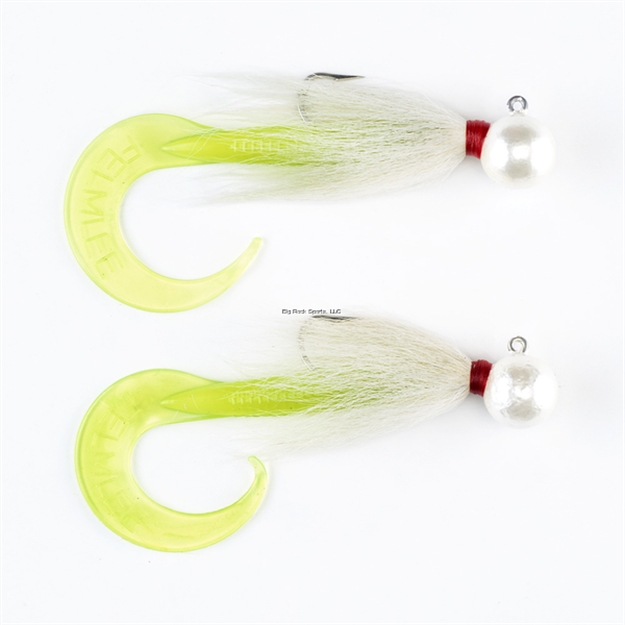 Picture of Felmlee Sea Bass Buck Tails With Attractant  2 OZ With Curl Tails (Chartruse) Pack OF 2