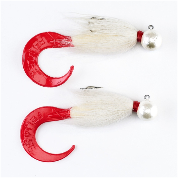 Picture of Felmlee Sea Bass Buck Tails With Attractant  2 OZ With Curl Tails (White W/ Redtail) Pack OF 2