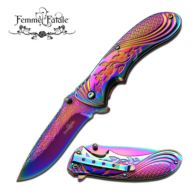 Picture of Femme Fatale Assisted 3.0 IN Blade Rainbow Stainless Handle