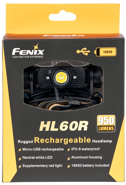 Picture of Fenix Wholesale Fx-Hl60ru2b Hl60r  Black 950/400/150/50/5 Lumens