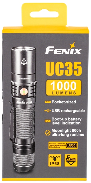 Picture of Fenix Wholesale Fx-Uc35v2.0 Uc35 V2.0  1000/350/50/50/1 Lumens Cree Led Aluminum Black Hardcoat Anodized