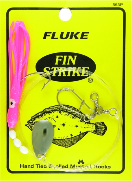 Picture of Fin Strike Fluke Rigs Wide Gap Pink Super Squid Skirt W/Eyes Spinner W/Sinker Snap