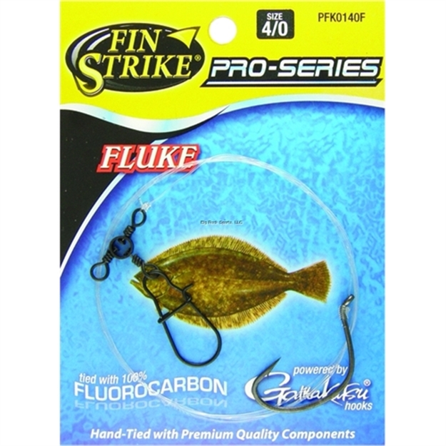 Picture of Fin Strike Pro Series Fluke Rig Shiner HK & Fluoro. Blk Upturned Eye & Sinker Snap Sz4/0