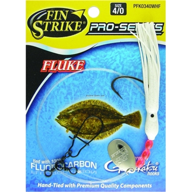Picture of Fin Strike Pro Series Fluke Rig Shiner HK & Fluoro. Blk Upturnedeye Wht Squid Skirt Sz4/0