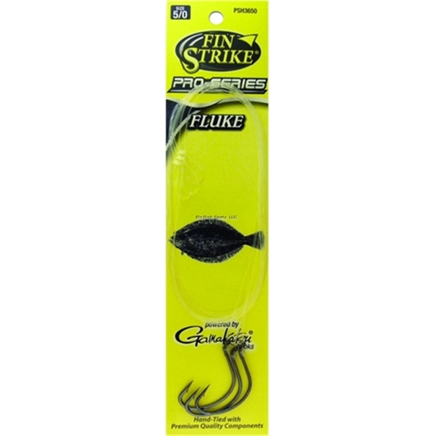Picture of Fin Strike Pro Series Fluke Snelled Shiner Hook, Size 5/0, UP Eye, Black, 3 Per Pack