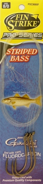 Picture of Fin Strike Pro Series Fluorocarbon Striped Bass Snelled Hook, Size 8/0, Octopus, Black, 3 Per Pack