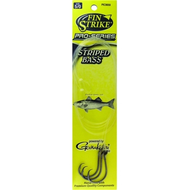 Picture of Fin Strike Pro Series Striped Bass Snelled Hook, Size 5/0, Inline Point, Octopus, Black, 3 Per Pack