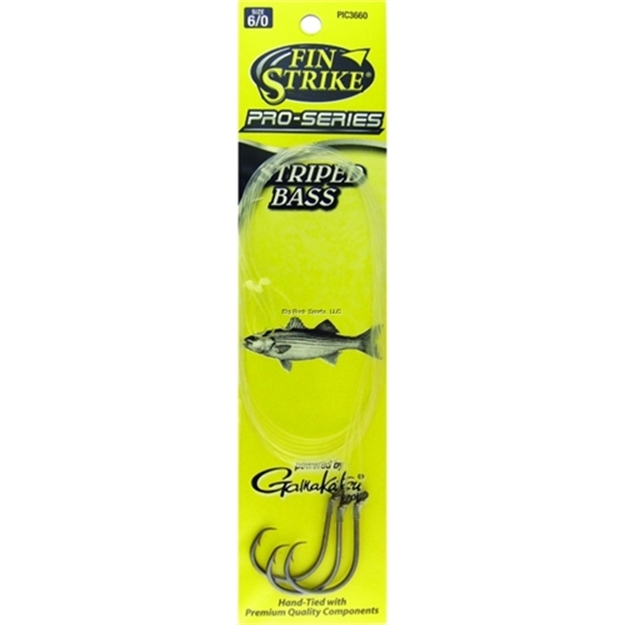 Picture of Fin Strike Pro Series Striped Bass Snelled Hook, Size 6/0, Inline Point, Octopus, Black, 3 Per Pack