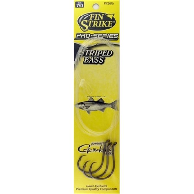 Picture of Fin Strike Pro Series Striped Bass Snelled Hook, Size 7/0, Inline Point, Octopus, Black, 3 Per Pack