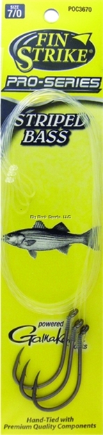 Picture of Fin Strike Pro Series Striped Bass Snelled Hook, Size 7/0, Octopus, Black, 3 Per Pack