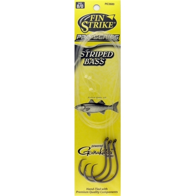 Picture of Fin Strike Pro Series Striped Bass Snelled Hook, Size 8/0, Inline Point, Octopus, Black, 3 Per Pack