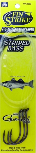 Picture of Fin Strike Pro Series Striped Bass Snelled Hook, Size 8/0, Octopus, Black, 3 Per Pack