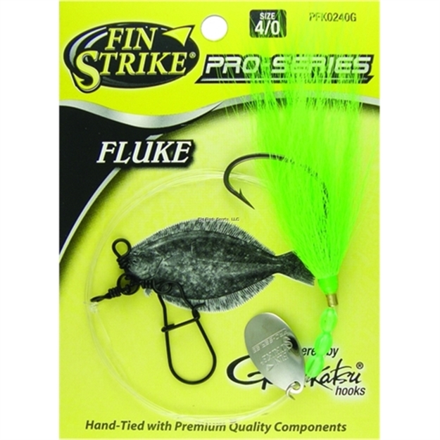 Picture of Fin Strike Proseries Fluke Rig Shiner Hook Blk W/Upturned Eye Grn Bucktailteaser Sinker Snap Sz4/0