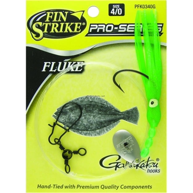 Picture of Fin Strike Proseries Fluke Rig Shiner Hook Blk W/Upturned Eye Grn Squid Skirt Sinker Snap Sz4/0
