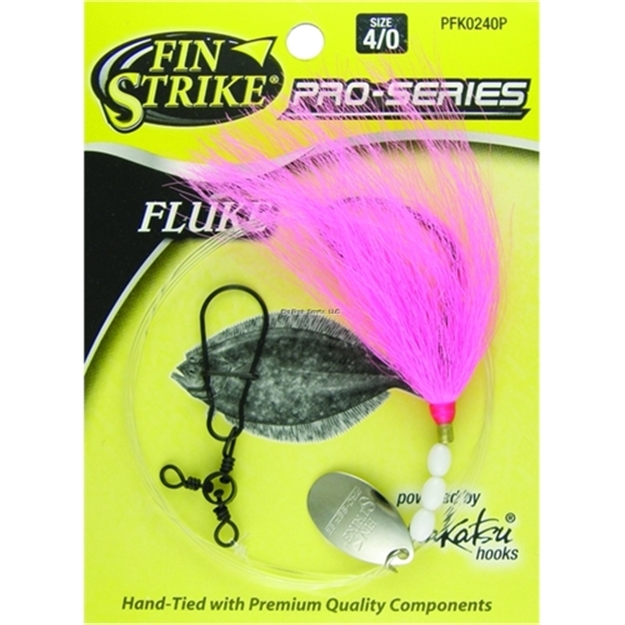 Picture of Fin Strike Proseries Fluke Rig Shiner Hook Blk W/Upturned Eye Pnk Bucktailteaser Sinker Snap Sz4/0