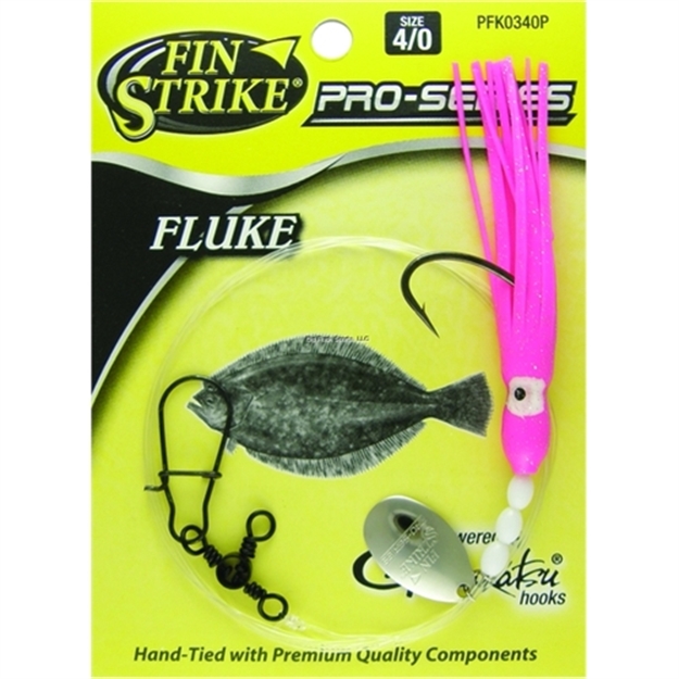 Picture of Fin Strike Proseries Fluke Rig Shiner Hook Blk W/Upturned Eye Pnk Squid Skirt Sinker Snap Sz4/0