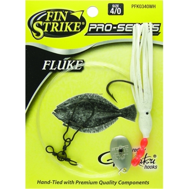 Picture of Fin Strike Proseries Fluke Rig Shiner Hook Blk W/Upturned Eye Wht Squid Skirt Sinker Snap Sz4/0