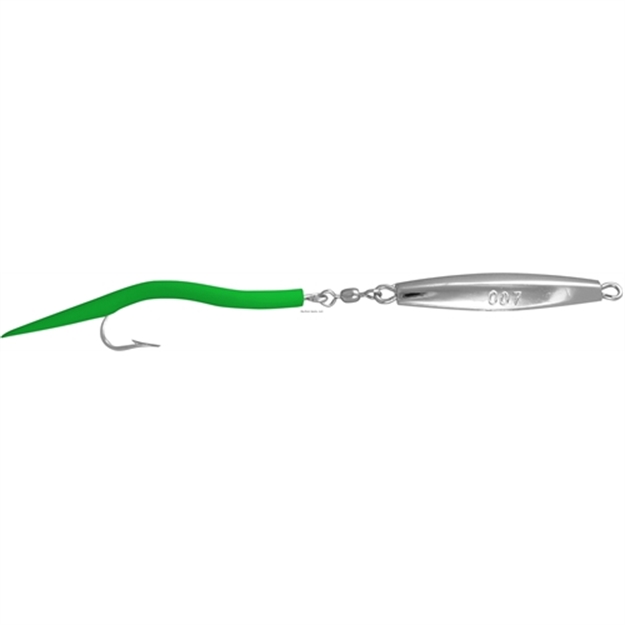 Picture of Fin Strike Smooth Chrome Diamond Jig, Single Hook, 1 Oz, Fluorescent Green Tube Tail