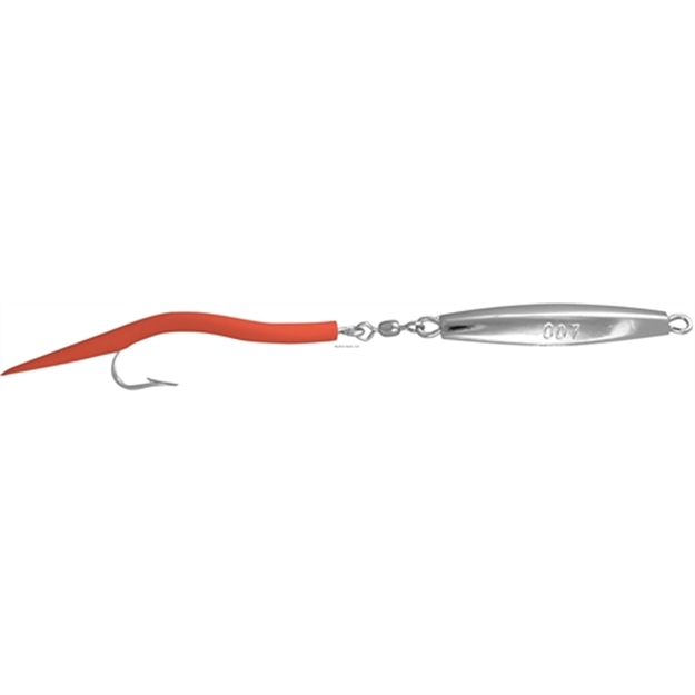 Picture of Fin Strike Smooth Chrome Diamond Jig, Single Hook, 1 Oz, Fluorescent Red Tube Tail