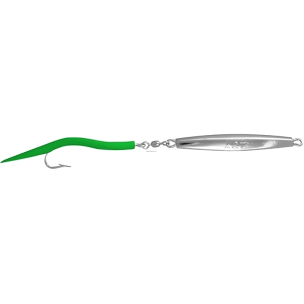 Picture of Fin Strike Smooth Chrome Diamond Jig, Single Hook, 3 Oz, Fluorescent Green Tube Tail