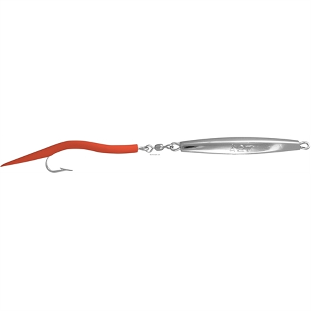 Picture of Fin Strike Smooth Chrome Diamond Jig, Single Hook, 3 Oz, Fluorescent Red Tube Tail