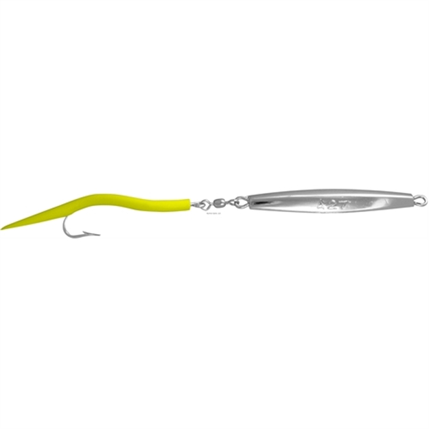 Picture of Fin Strike Smooth Chrome Diamond Jig, Single Hook, 3 Oz, Fluorescent Yellow Tube Tail