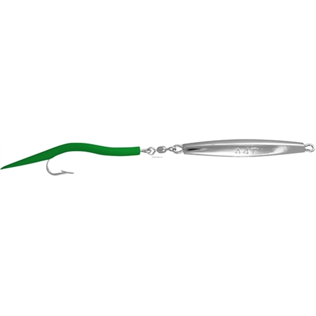 Picture of Fin Strike Smooth Chrome Diamond Jig, Single Hook, 4 Oz, Fluorescent Green Tube Tail