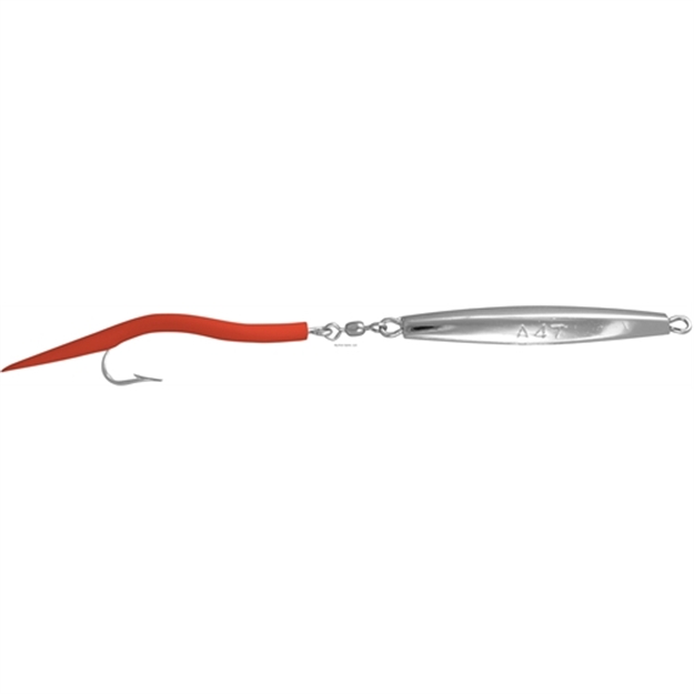 Picture of Fin Strike Smooth Chrome Diamond Jig, Single Hook, 4 Oz, Fluorescent Red Tube Tail