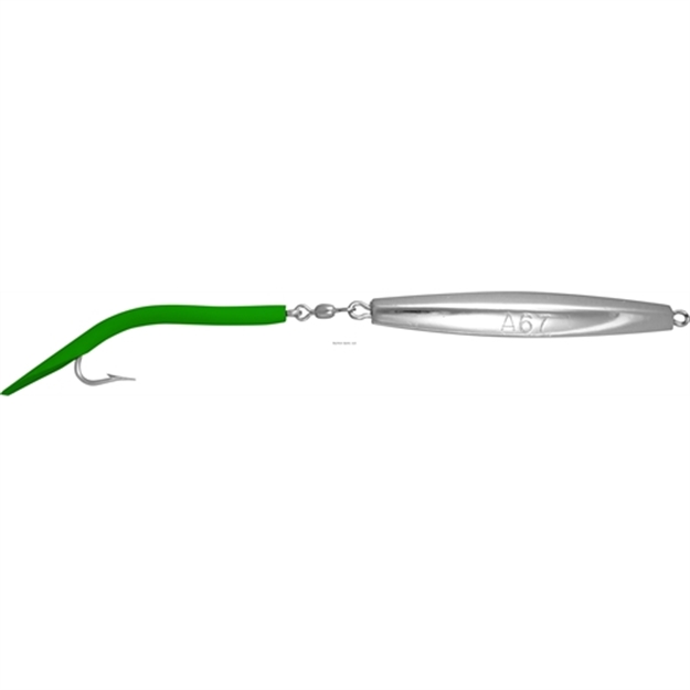 Picture of Fin Strike Smooth Chrome Diamond Jig, Single Hook, 6 Oz, Fluorescent Green Tube Tail