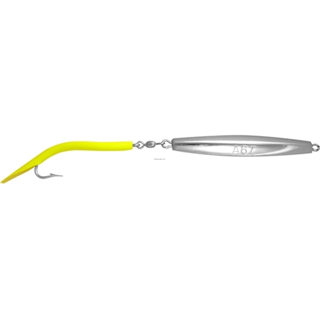 Picture of Fin Strike Smooth Chrome Diamond Jig, Single Hook, 6 Oz, Fluorescent Yellow Tube Tail