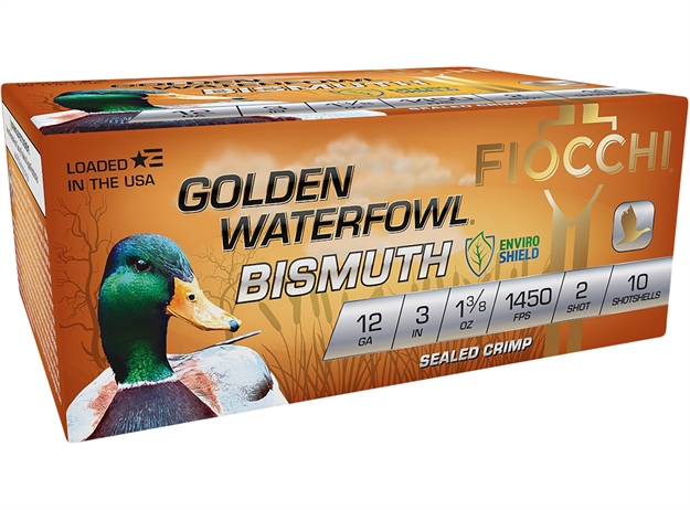 Picture of  Fiocchi 123Gb2 Golden Waterfowl Bismuth 12Gauge 3" 1 3/8Oz 2Shot 10 Per Box/10 Case