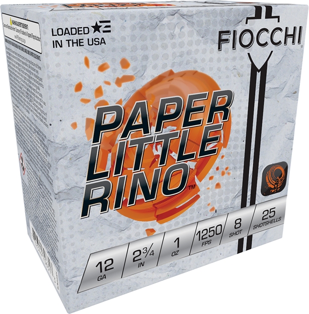 Picture of  Fiocchi 12Fptx8 Paper Little Rino Extrema 12Gauge 2.75" 1Oz 8Shot 25 Per Box/10 Case 762344706313